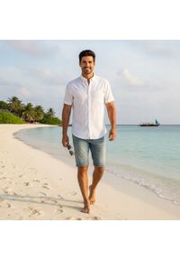 Weekendowa Koszula Męska, Taliowany Krój - Pako Jeans - Biała. Okazja: na co dzień. Kolor: biały. Materiał: bawełna. Styl: casual #6