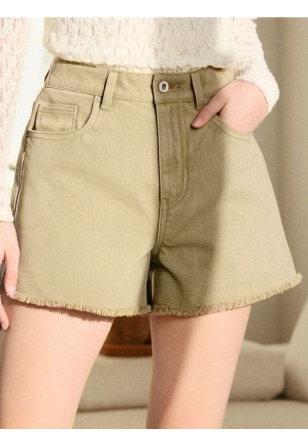 Sinsay - Szorty jeansowe high waist - zielony. Stan: podwyższony. Kolor: zielony. Materiał: jeans