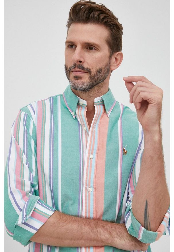 Polo Ralph Lauren koszula bawełniana męska regular z kołnierzykiem button-down. Typ kołnierza: button down, polo. Materiał: bawełna. Długość rękawa: długi rękaw. Długość: długie