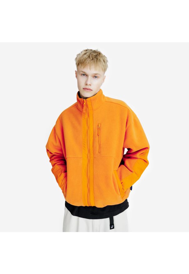 Decathlon - Dwustronna bluza polarowa męska. Kolor: pomarańczowy. Materiał: poliester, poliamid, materiał. Wzór: gładki