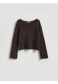 Reserved - Sweter z luźnym splotem - brązowy. Kolor: brązowy. Materiał: dzianina, bawełna. Wzór: ze splotem