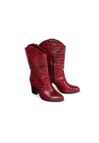 Zapato - kowbojki do połowy łydki - skóra naturalna - model 171 - kolor czarno-czerwony krokodyl. Kolor: czarny, czerwony, wielokolorowy. Materiał: skóra #3