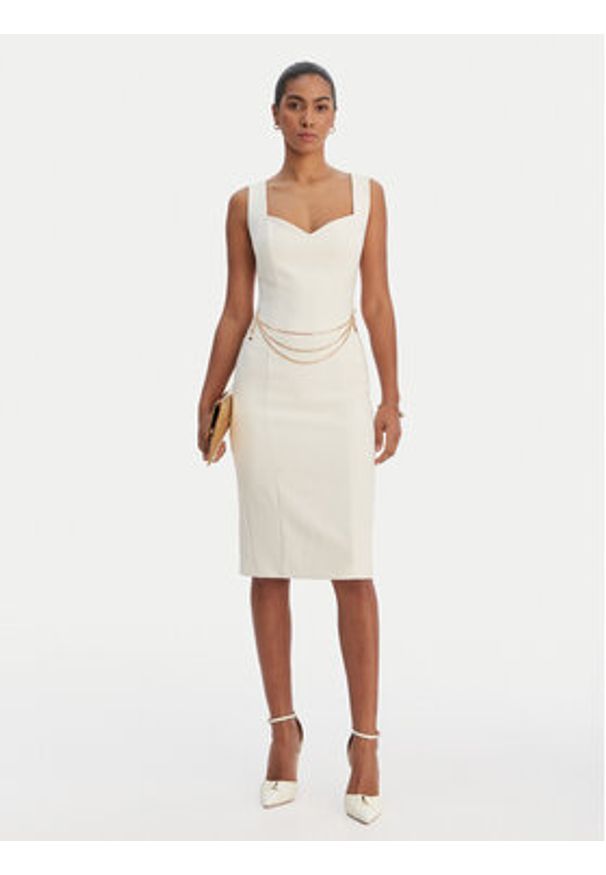 Fracomina Sukienka koktajlowa FR26SD2017W42901 Écru Slim Fit. Kolor: kremowy. Materiał: syntetyk. Styl: wizytowy