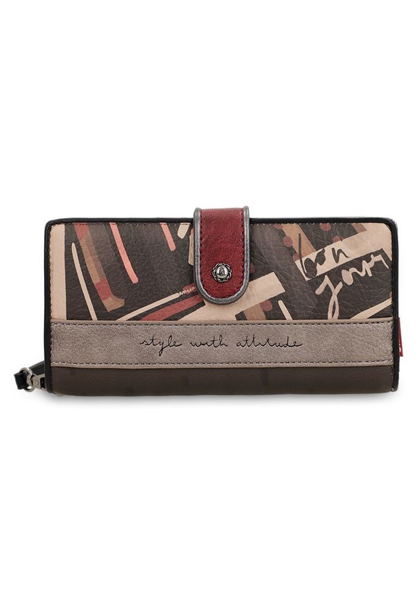 Brązowy Duży Damski Portfel Anekke Mademoiselle. Kolor: brązowy. Materiał: materiał. Wzór: haft