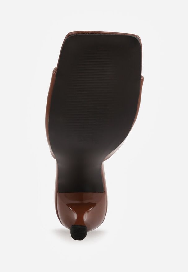 Renee - Brązowe Klapki na Szpilce z Kwadratowym Noskiem Peep Toe Avenata. Okazja: na co dzień, na randkę. Nosek buta: otwarty. Kolor: brązowy. Materiał: jeans, skóra, koronka. Obcas: na szpilce. Styl: casual