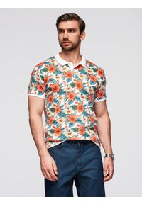 Ombre Clothing - Koszulka polo bawełniana z nadrukiem w kwiaty – biała V1 - Rozmiar: XXL. Okazja: na co dzień. Typ kołnierza: polo. Kolor: biały. Materiał: bawełna. Wzór: nadruk, kwiaty. Sezon: lato. Styl: wakacyjny, casual, elegancki
