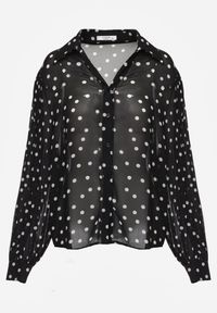 Renee - Czarna Koszula z Wiskozy i Bawełny Zdobiona Groszkami i Plisami na Rękawach Osharus. Okazja: na co dzień. Kolor: czarny. Materiał: wiskoza, bawełna. Wzór: aplikacja, grochy. Styl: casual #2