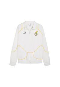 Puma - Męska kurtka dresowa Ghana ftblStatement PUMA White Pelé Yellow. Kolor: biały, wielokolorowy, żółty. Materiał: dresówka. Wzór: aplikacja. Sport: bieganie