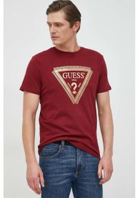 Guess t-shirt bawełniany kolor czerwony z nadrukiem. Kolor: czerwony. Materiał: bawełna. Wzór: nadruk #1