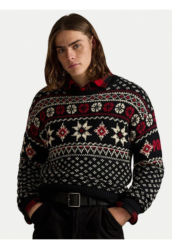 Polo Ralph Lauren Sweter 710982258001 Czarny Regular Fit. Typ kołnierza: polo. Kolor: czarny. Materiał: bawełna