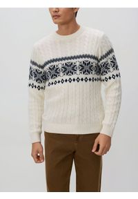 Reserved - Sweter z warkoczowym splotem - złamana biel. Materiał: bawełna, dzianina. Wzór: ze splotem #1