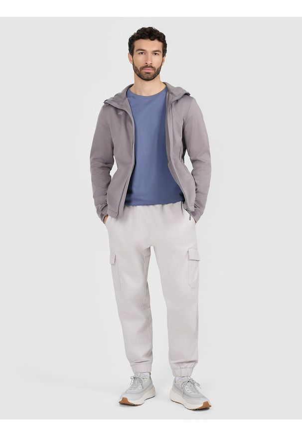 4f - 4F Kurtka softshell wiatroodporna membrana 5 000 męska - szara L. Typ kołnierza: kaptur, kołnierzyk stójkowy. Kolor: szary. Materiał: softshell. Technologia: Windstopper. Sezon: zima. Sport: wspinaczka