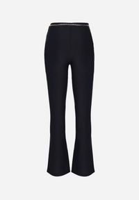 Born2be - Granatowe Eleganckie Spodnie Dzwony z Wysokim Stanem i Ozdobną Sprzączką Tevriana. Okazja: na spotkanie biznesowe. Stan: podwyższony. Kolor: niebieski. Materiał: bawełna, materiał. Styl: elegancki #7