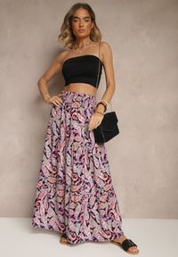 Renee - Fioletowa Spódnica Rozkloszowana High Waist z Motywem Paisley Nevolissa. Okazja: na co dzień. Stan: podwyższony. Kolor: fioletowy. Wzór: paisley. Styl: casual #5