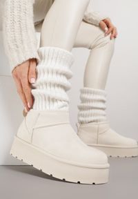 Born2be - Beżowe Mocno Ocieplane Śniegowce Wsuwane na Grubej Podeszwie Oriphesi. Okazja: na co dzień, na spacer. Zapięcie: bez zapięcia. Kolor: beżowy. Materiał: jeans. Sezon: zima. Styl: casual #1