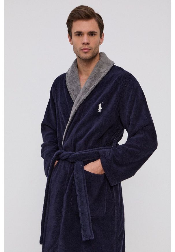 Polo Ralph Lauren - Szlafrok. Typ kołnierza: polo. Kolor: niebieski. Materiał: materiał