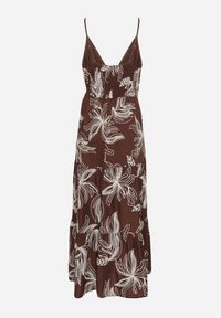 Born2be - Brązowa Kopertowa Sukienka z Wiskozą Ozdobiona Haftami i Sznurkiem Liramene. Okazja: na co dzień. Kolor: brązowy. Materiał: wiskoza. Długość rękawa: na ramiączkach. Wzór: aplikacja, haft. Typ sukienki: kopertowe. Styl: elegancki, casual #6