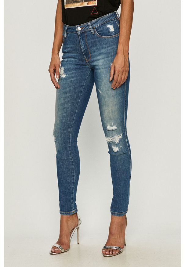 Guess Jeans - Jeansy W0BAJ3. Kolor: niebieski. Materiał: bawełna, jeans, denim, materiał, elastan