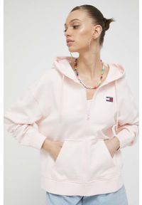Tommy Jeans bluza bawełniana damska kolor różowy z kapturem gładka. Typ kołnierza: kaptur. Kolor: różowy. Materiał: bawełna. Wzór: gładki #5