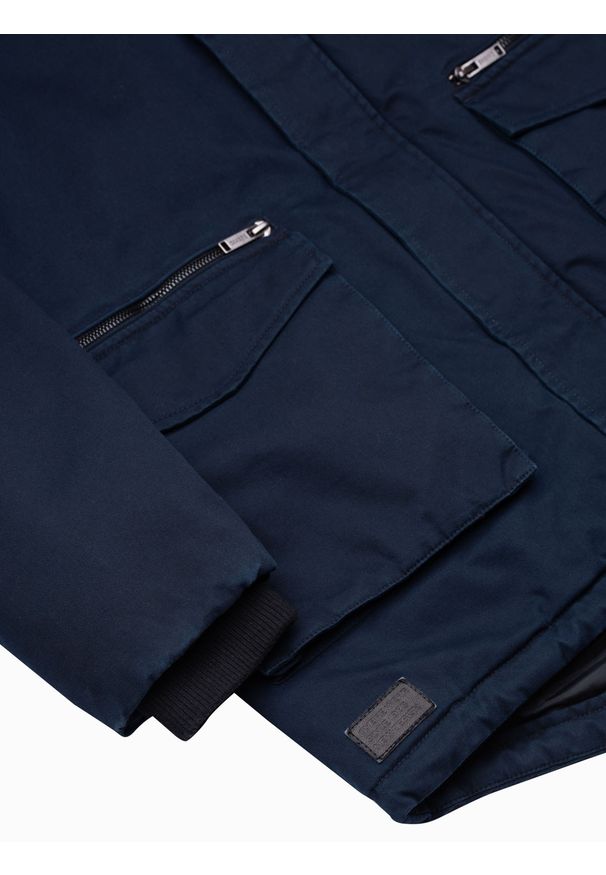 Ombre Clothing - Kurtka męska zimowa C512 - ciemnoniebieska - XXL. Kolor: niebieski. Materiał: poliester, bawełna, futro, syntetyk. Sezon: zima