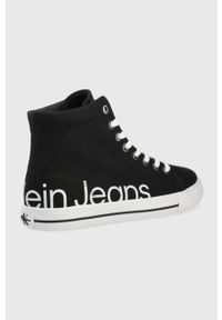 Calvin Klein Jeans trampki damskie kolor czarny. Nosek buta: okrągły. Zapięcie: sznurówki. Kolor: czarny. Materiał: materiał, guma