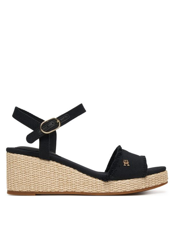TOMMY HILFIGER - Tommy Hilfiger Sandały Mid Woven Wedge Espad Fringe FW0FW09470 Czarny. Kolor: czarny. Materiał: materiał