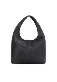 Kazar - Czarna torebka hobo ze skóry w pleciony wzór. Kolor: czarny. Materiał: skórzane. Styl: casual. Rodzaj torebki: na ramię #1