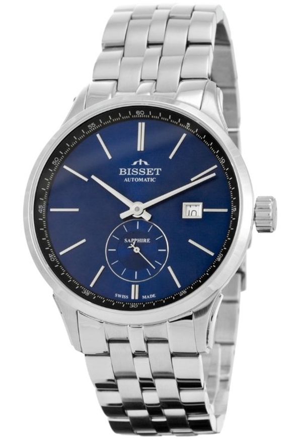 Zegarek Bisset Szwajcarski zegarek męski AUTOMAT szklany szafirowy srebrny gt. Kolor: srebrny, niebieski, wielokolorowy