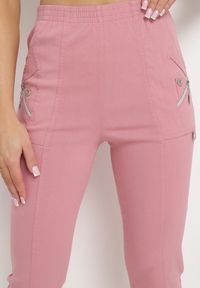 Born2be - Różowe Spodnie 3/4 z Elastyczną Gumką w Pasie i Suwakami Leazira. Okazja: na co dzień. Kolor: różowy. Styl: casual, elegancki