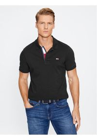 Tommy Jeans Polo DM0DM15370 Czarny Slim Fit. Typ kołnierza: polo. Kolor: czarny. Materiał: bawełna