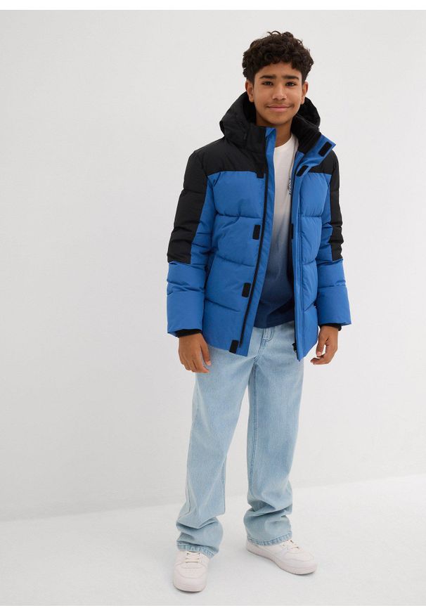 bonprix - Hydrofobowa kurtka zimowa na polarowej podszewce. Kolor: niebieski. Materiał: polar. Sezon: zima