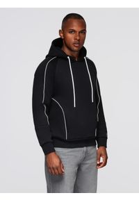 Ombre Clothing - Bluza męska z kontrastowymi przeszyciami i kapturem – czarna V1 - Rozmiar: L. Okazja: na co dzień. Kolor: czarny. Materiał: dzianina, bawełna, poliester. Wzór: aplikacja. Styl: klasyczny, casual, elegancki, sportowy #1