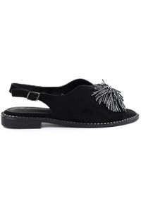 POTOCKI - Sandały damskie zabudowane z cekinami czarne Potocki 43349. Kolor: czarny. Materiał: tkanina #1