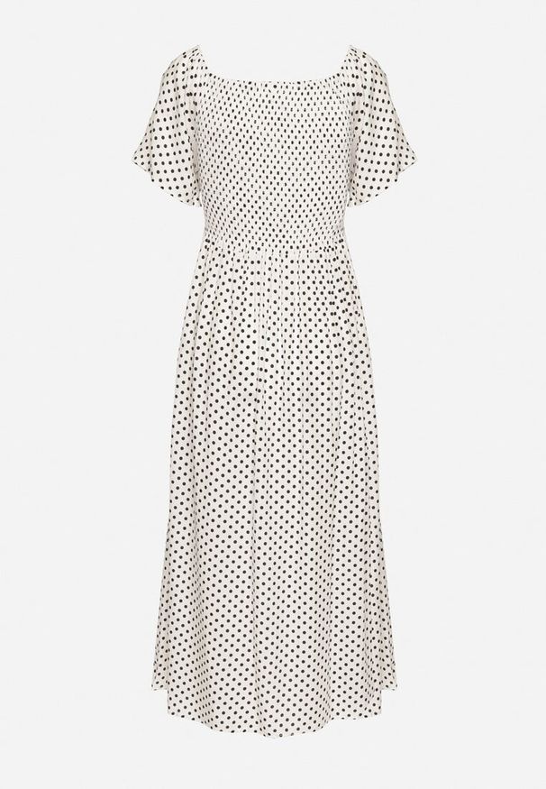 Born2be - Biała Sukienka z Bawełny o Rozkloszowanym Kroju w Kropeczki Lisadrisa. Okazja: na co dzień, na imprezę. Kolor: biały. Materiał: bawełna. Długość rękawa: krótki rękaw. Styl: casual, elegancki, klasyczny