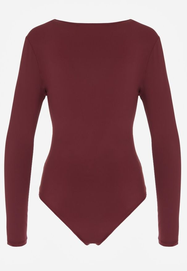 Born2be - Bordowe Body Ozdobione Aplikacją i Marszczeniem przy Dekolcie Ferenice. Okazja: na co dzień. Kolor: czerwony. Materiał: jeans. Wzór: aplikacja. Styl: casual