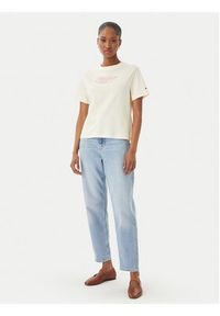 TOMMY HILFIGER - Tommy Hilfiger T-Shirt Logo Interlock WW0WW48707 Beżowy jasny Regular Fit. Kolor: beżowy. Materiał: bawełna #4