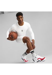 Puma - Męska koszulka z długim rękawem do koszykówki Hoops Team PUMA White. Kolor: biały. Długość rękawa: długi rękaw. Długość: długie. Sport: koszykówka