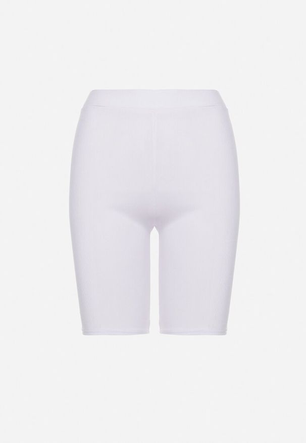 Born2be - Białe Szorty Kolarki z Prążkowanego Materiału Adrase. Kolor: biały. Materiał: prążkowany, materiał