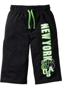 bonprix - Bermudy dresowe z czystej bawełny. Kolor: czarny. Materiał: dresówka, bawełna. Wzór: nadruk