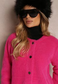 Renee - Fuksjowy Kardigan Wełniany Zapinany Ierules. Kolor: różowy. Materiał: wełna. Długość rękawa: długi rękaw. Długość: długie. Styl: klasyczny