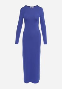 Born2be - Granatowa Dopasowana Sukienka Maxi z Długimi Rękawami Ovira. Kolor: niebieski. Materiał: materiał. Długość rękawa: długi rękaw. Typ sukienki: proste. Długość: maxi #7