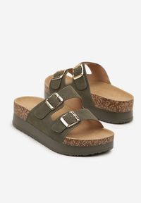 Born2be - Zielone Klapki na Grubej Podeszwie z Dwoma Paskami Dolarielle. Okazja: na co dzień. Kolor: zielony. Materiał: jeans. Wzór: paski. Sezon: lato. Styl: klasyczny, casual #6