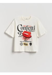 Reserved - Bawełniany t-shirt z nadrukiem - biały. Kolor: biały. Materiał: bawełna. Wzór: nadruk #1