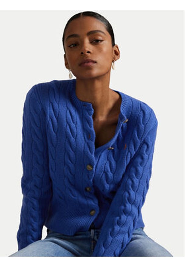 Polo Ralph Lauren Kardigan 211972104012 Niebieski Slim Fit. Typ kołnierza: polo. Kolor: niebieski. Materiał: wełna