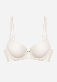 Renee - Biały Gładki Biustonosz z Efektem Push-up Theisithea. Kolor: biały. Materiał: jeans. Rodzaj stanika: push-up. Wzór: gładki #6