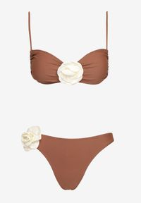 Born2be - Brązowe Bikini Klasyczny Biustonosz i Figi Ozdobione Kwiatową Aplikacją Rivaeria. Kolor: brązowy. Wzór: aplikacja, kwiaty #5