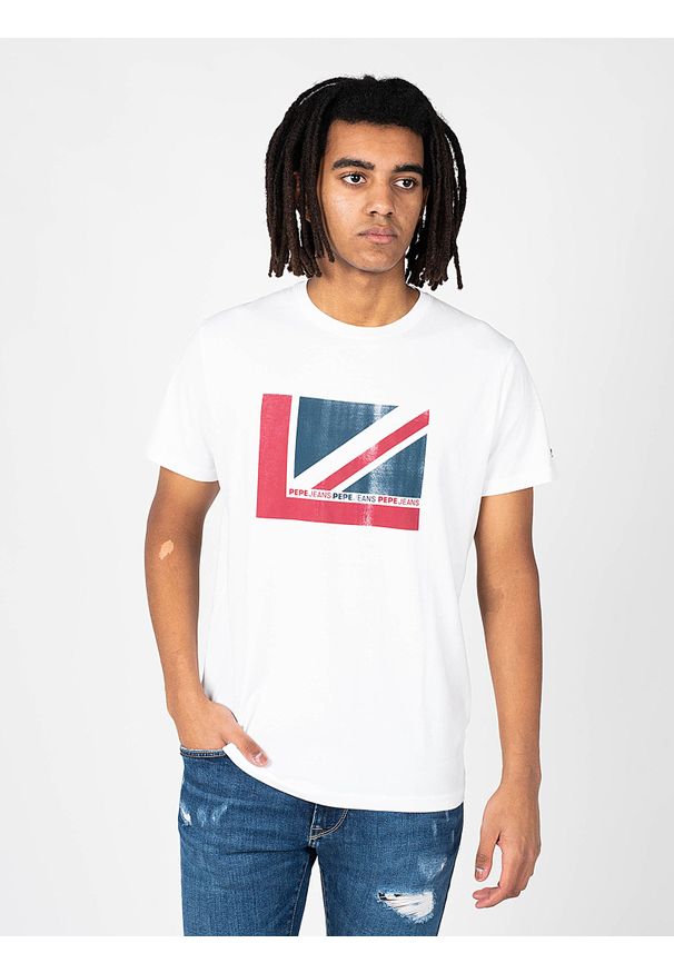 Pepe Jeans T-shirt "Ramone" | PM508016 | Ramone | Mężczyzna | Biały. Okazja: na co dzień. Kolor: biały. Materiał: bawełna. Wzór: aplikacja, nadruk. Styl: casual