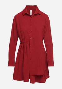 Born2be - Bordowa Asymetryczna Sukienka o Koszulowym Kroju z Gumką w Talii Elodina. Kolor: czerwony. Długość rękawa: długi rękaw. Typ sukienki: koszulowe, asymetryczne. Styl: elegancki, sportowy #5