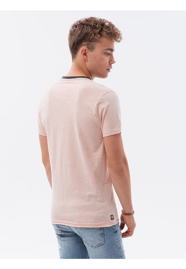 Ombre Clothing - T-shirt męski bawełniany S1385 - brzoskwiniowy - XXL. Kolor: pomarańczowy. Materiał: bawełna. Styl: klasyczny