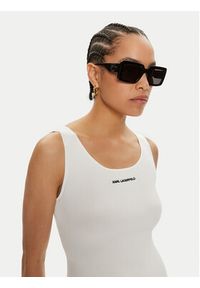 Karl Lagerfeld - KARL LAGERFELD Sukienka letnia 245W1332 Biały Slim Fit. Typ kołnierza: dekolt w karo. Kolor: biały. Materiał: wiskoza, syntetyk. Sezon: lato #4
